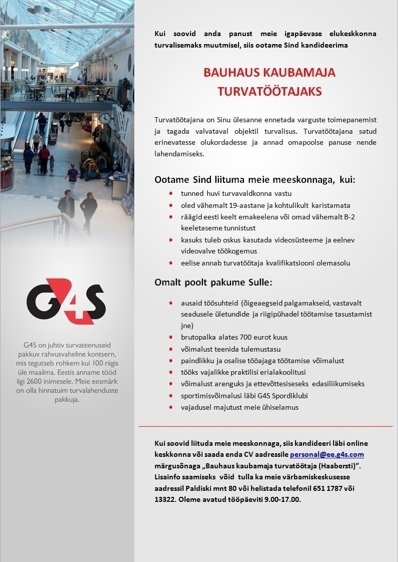 AS G4S Eesti Bauhaus kaubamaja turvatöötaja (Haabersti)