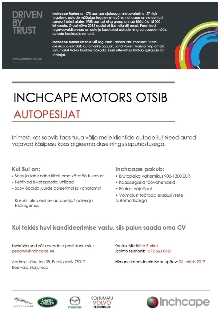 Inchcape Motors Estonia OÜ Autopesija