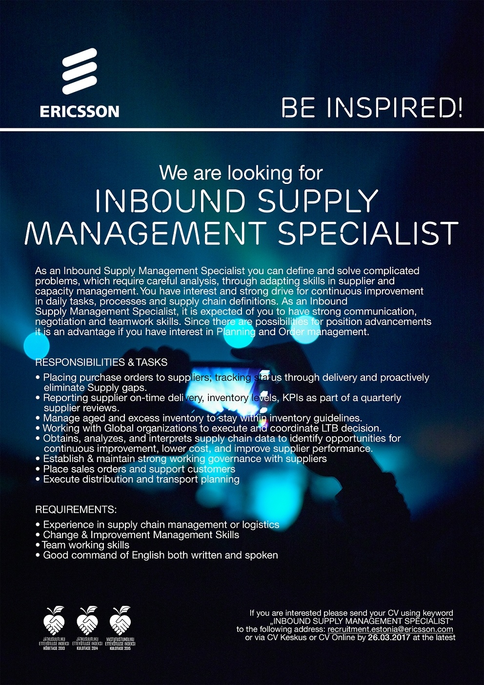 Ericsson Eesti AS Inbound Supply Management Specialist