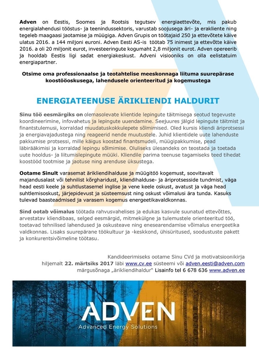 Adven Eesti AS Energiateenuse ärikliendi haldur