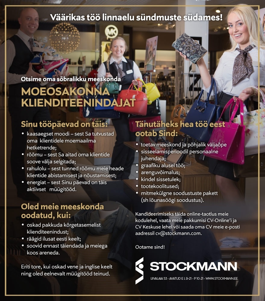 Stockmann AS Klienditeenindaja Stockmanni moeosakonda