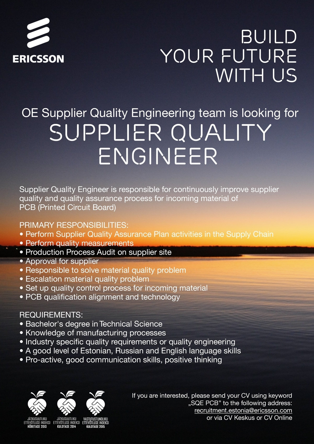 Ericsson Eesti AS Supplier Quality Engineer (PCB)
