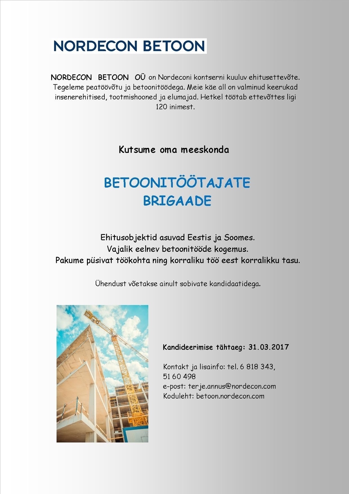 Nordecon Betoon OÜ Betoonitöötajate brigaad