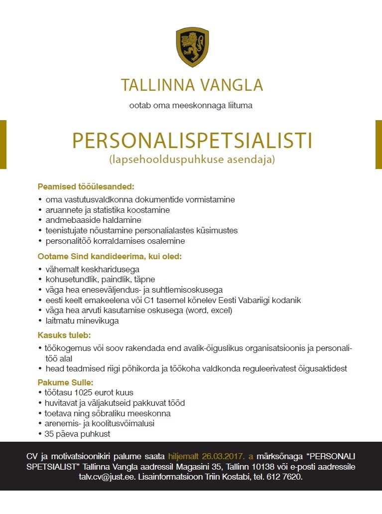 Tallinna Vangla Personalispetsialist