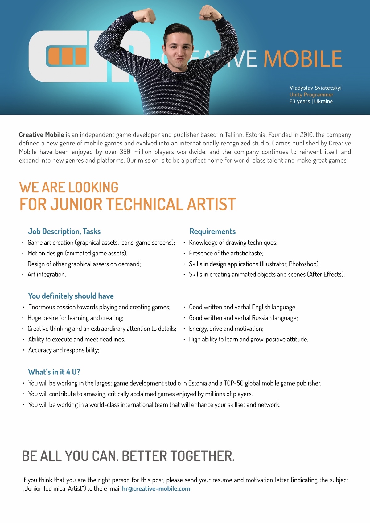 Creative Mobile OÜ Junior Technical Artist