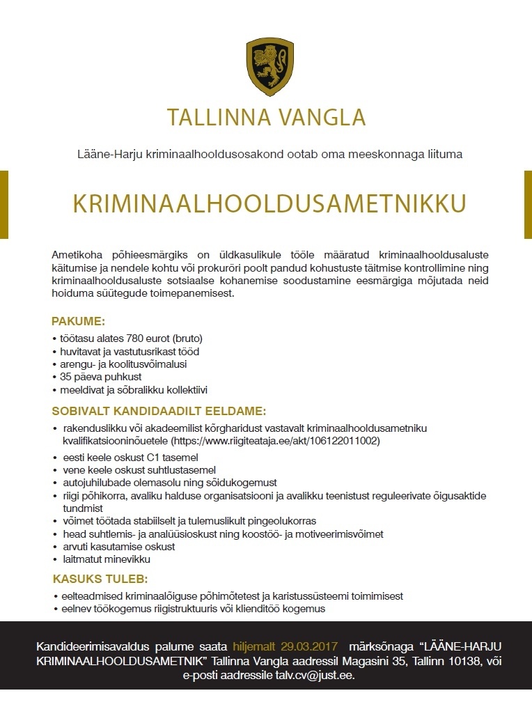 Tallinna Vangla Kriminaalhooldusametnik (Lääne-Harju kriminaalhooldusosakond)