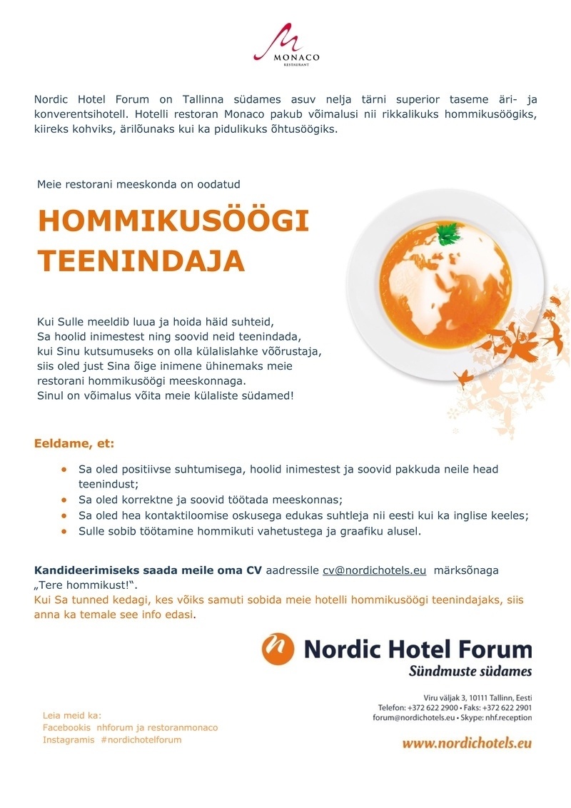 Nordic Hotels OÜ HOMMIKUSÖÖGI TEENINDAJA