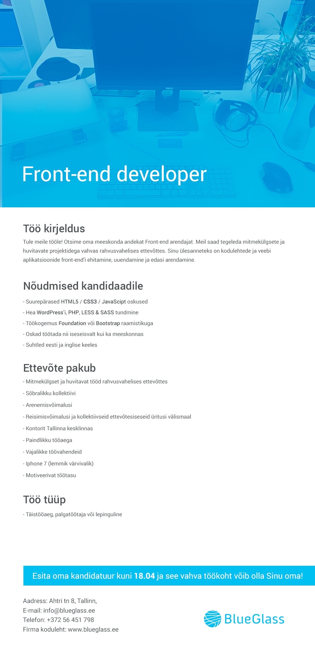 BlueGlass Interactive OÜ 	 Front-end developer