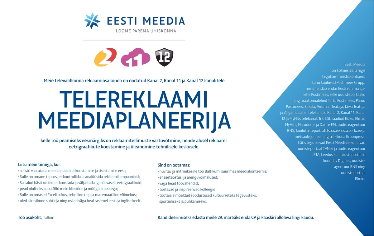 Eesti Meedia AS Telereklaami meediaplaneerija