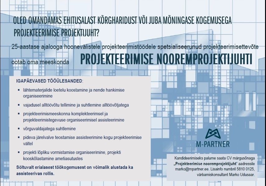 M-Partner HR OÜ Projekteerimise nooremprojektijuht