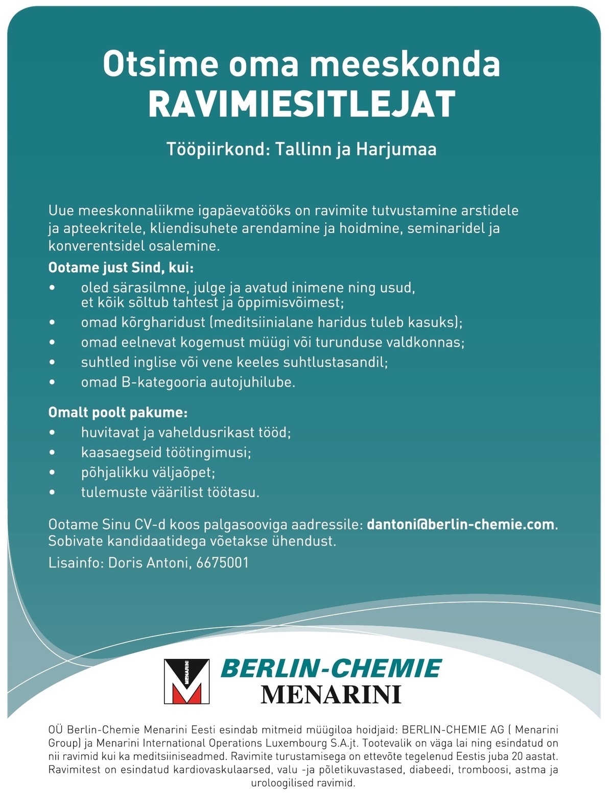 Berlin-Chemie Menarini Eesti OÜ Ravimiesitleja (Tallinn, Harjumaa)