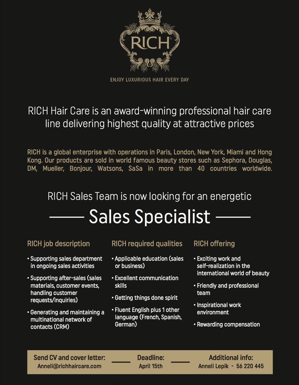 RICH International Creative Haircare Sales Specialist