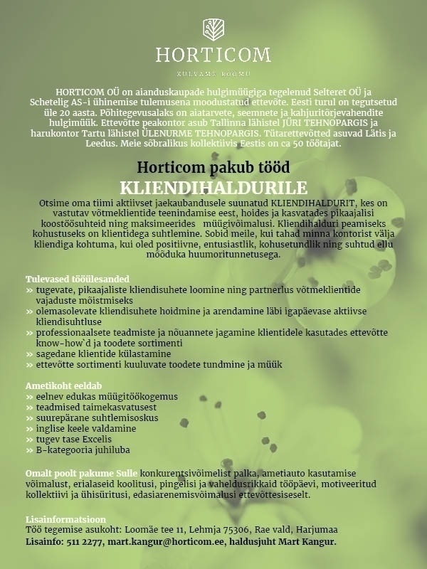 Horticom OÜ Kliendihaldur (Horticom Jüris)