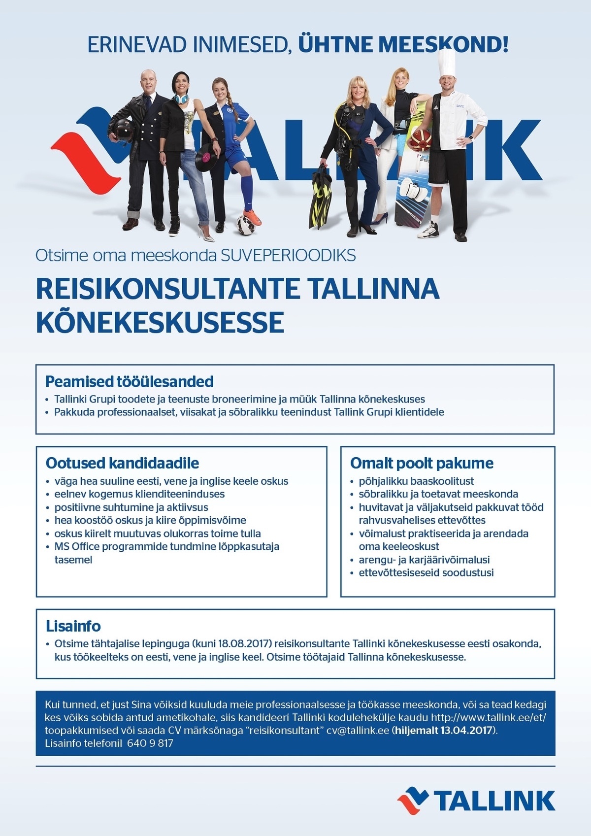 Tallink Grupp AS Reisikonsultante Tallinna ja Tartu kõnekeskusesse (suveperioodiks)