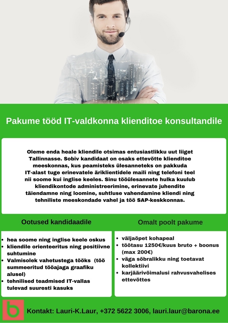 Barona Eesti OÜ Ärikliendi konsultant (soome keele oskusega)