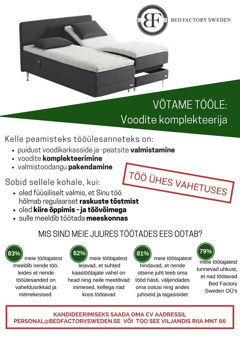 Bed Factory Sweden OÜ Voodite komplekteerija