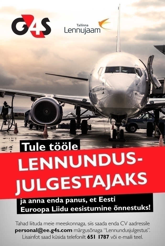 AS G4S Eesti Lennundusjulgestustöötaja, brutopalk alates 840 eurot kuus
