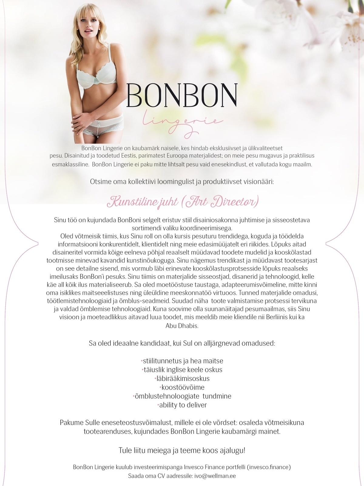 BonBon Lingerie OÜ AD/ Art Director 