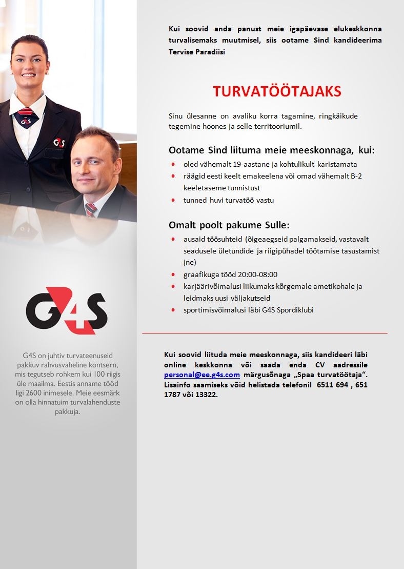 AS G4S Eesti Spaa-hotelli turvatöötaja (Pärnu)
