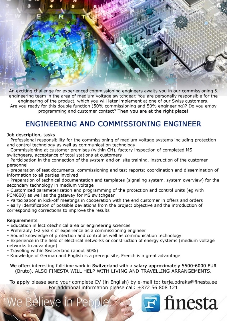 Finesta Baltic OÜ Engineering and commisioning engineer in Switzerland
