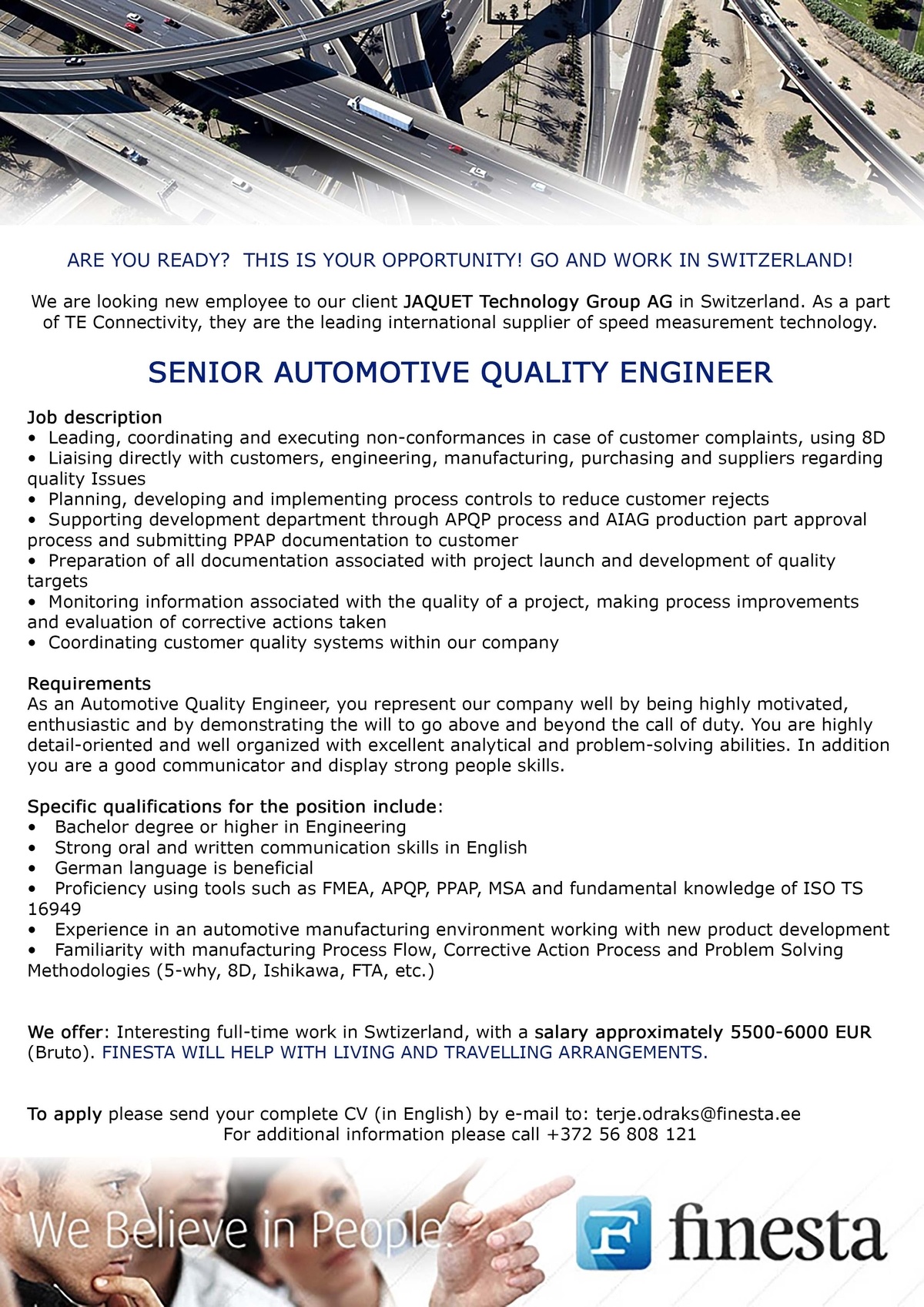 Finesta Baltic OÜ Senior Automotive Quality Engineer in Switzerland