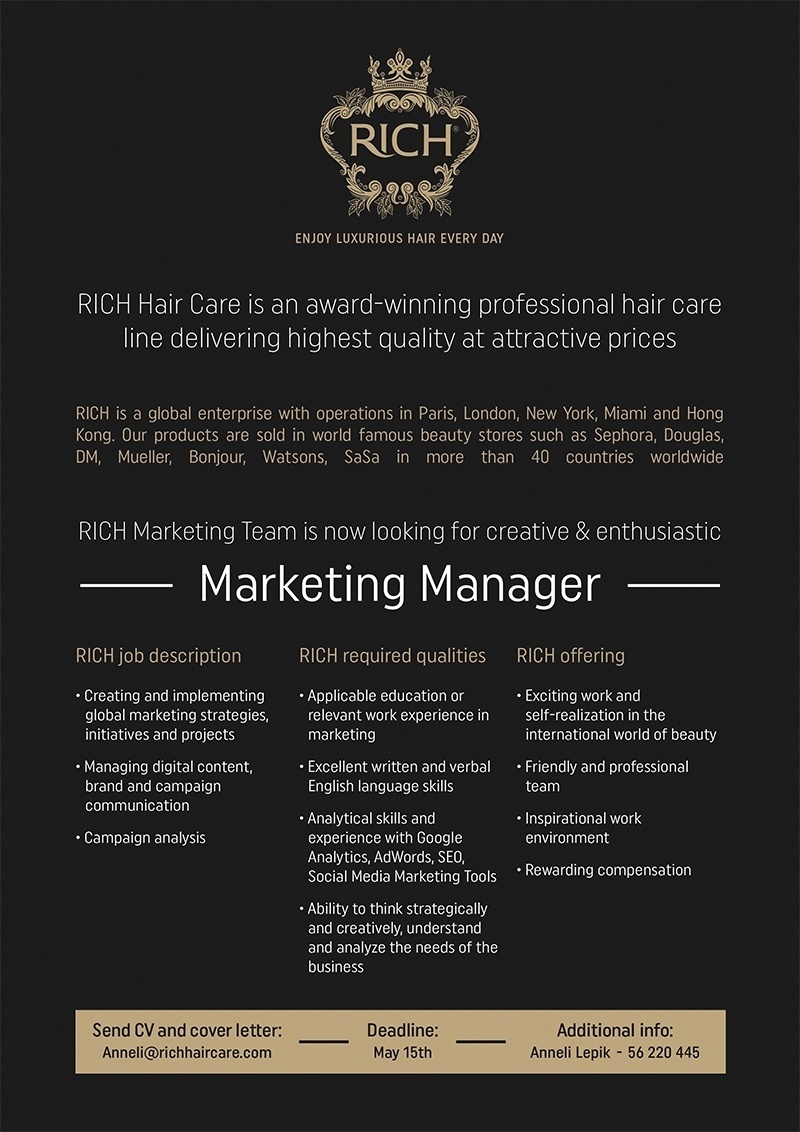 RICH International Creative Haircare RICH Marketing Manager