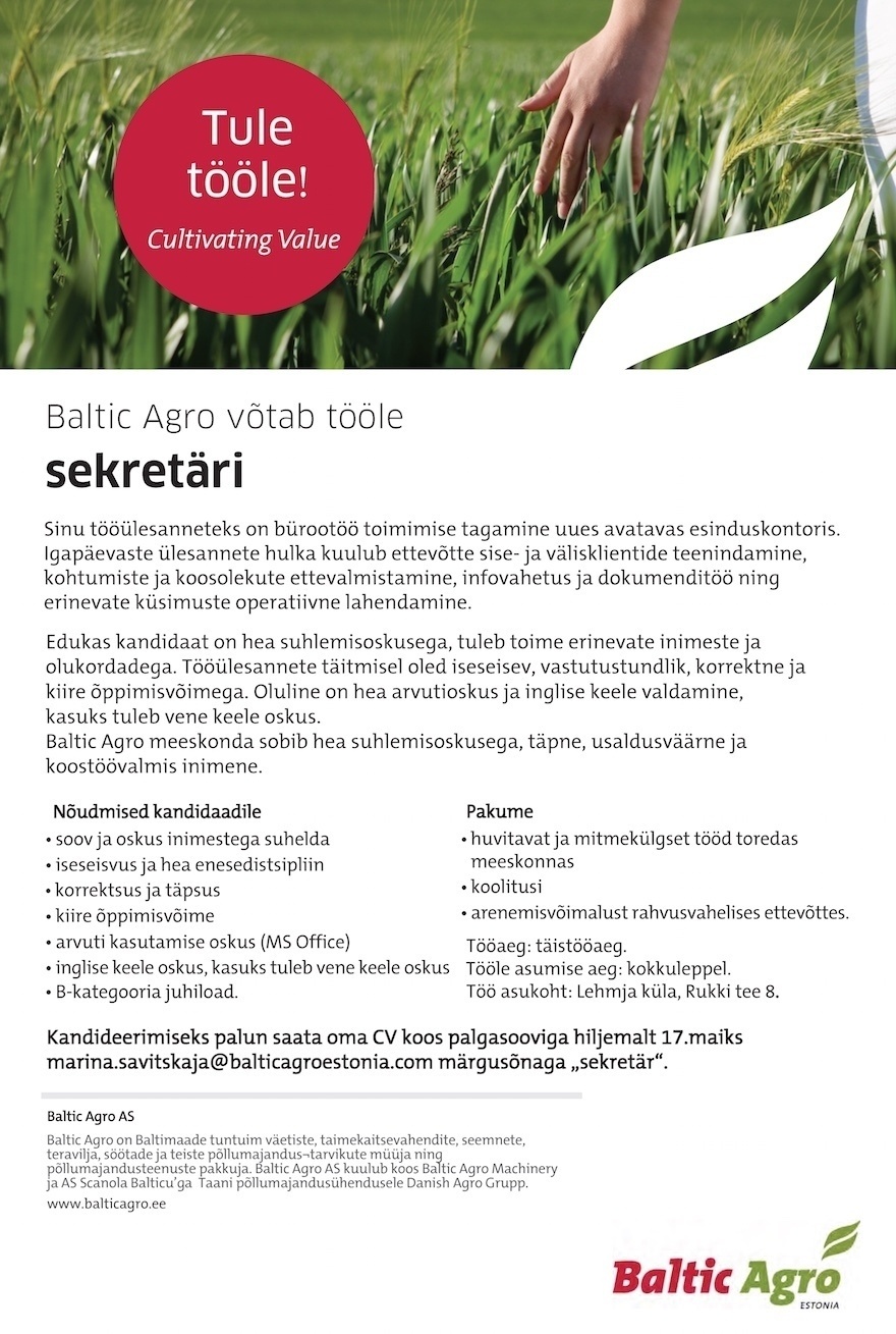 Baltic Agro AS Sekretär