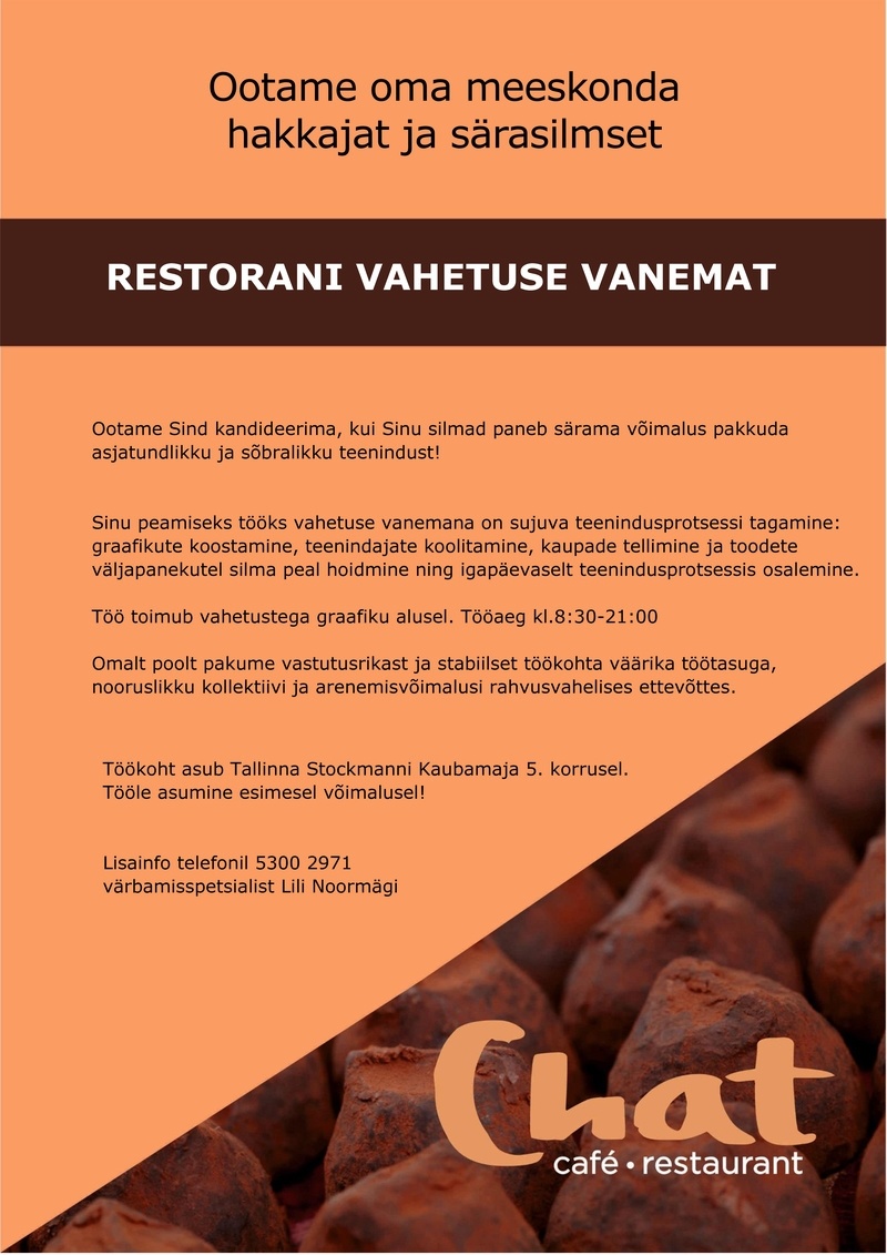 BALTIC RESTAURANTS ESTONIA AS VAHETUSEVANEM restoranis CHAT