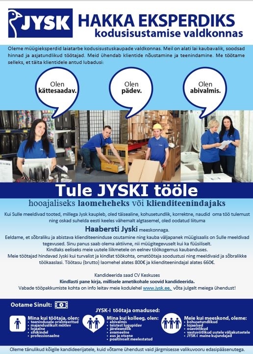 Jysk Linnen'n Furniture OÜ Hooajaline abiline Haabersti JYSKi