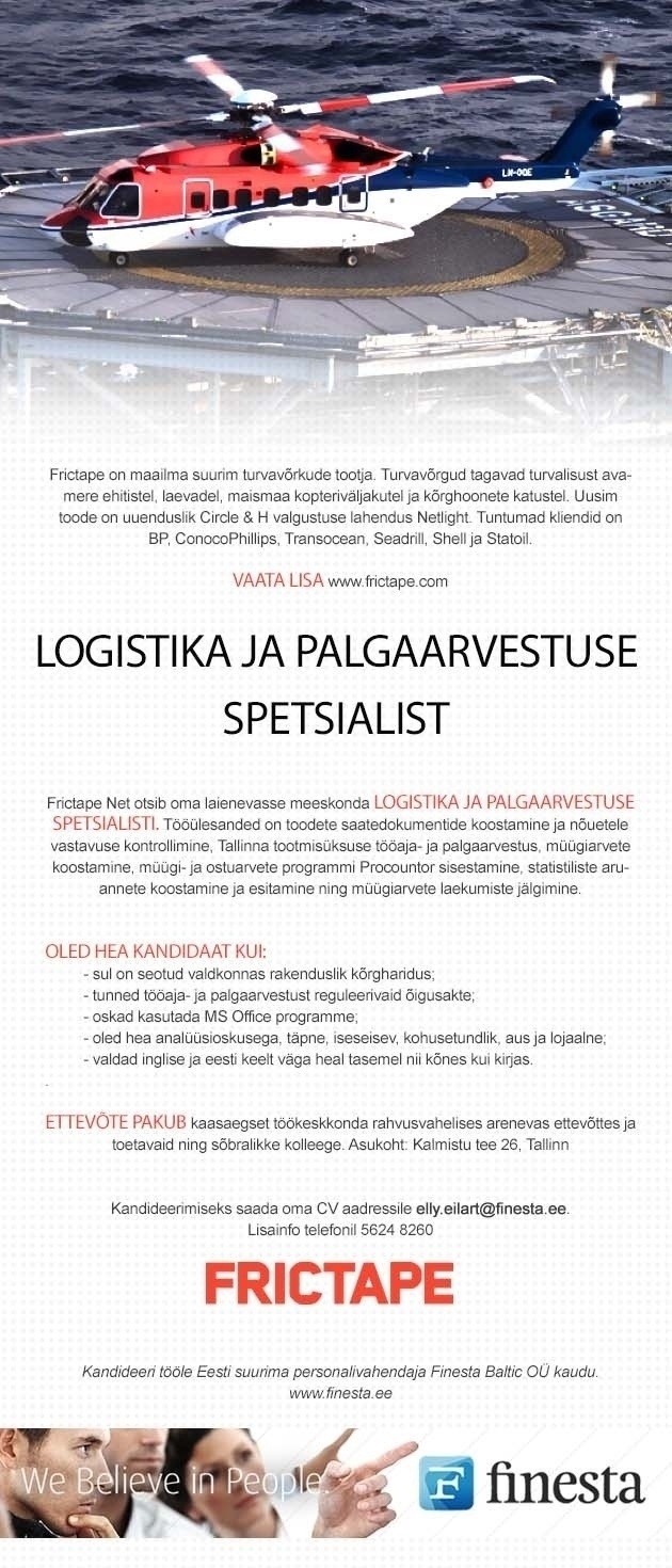 Finesta Baltic OÜ Logistika ja palgaarvestuse spetsialist