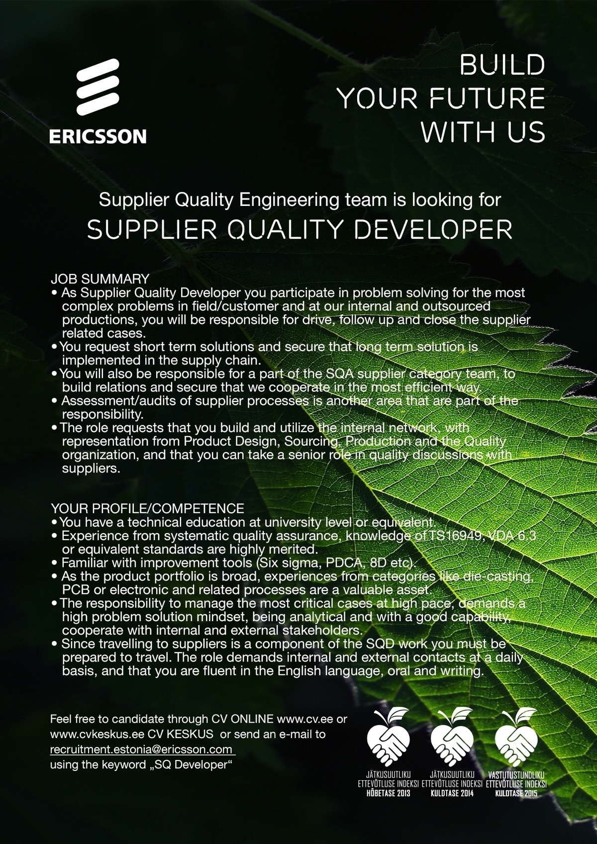 Ericsson Eesti AS Supplier Quality Developer