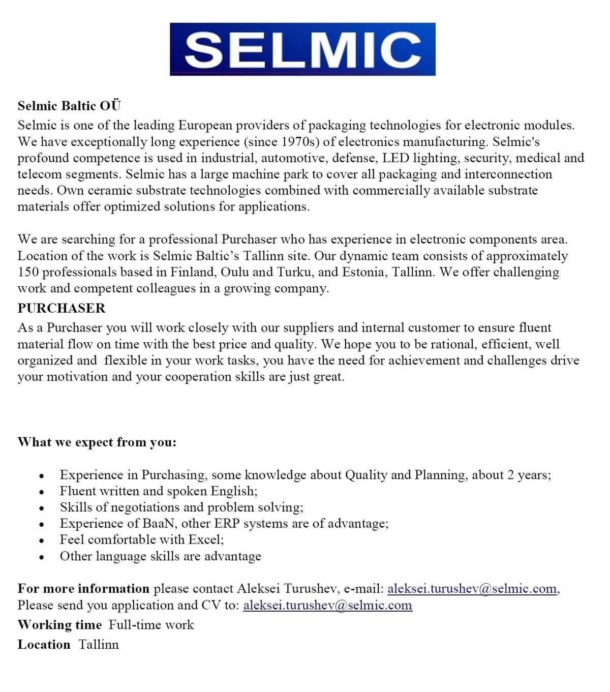 SELMIC BALTIC OÜ PURCHASER