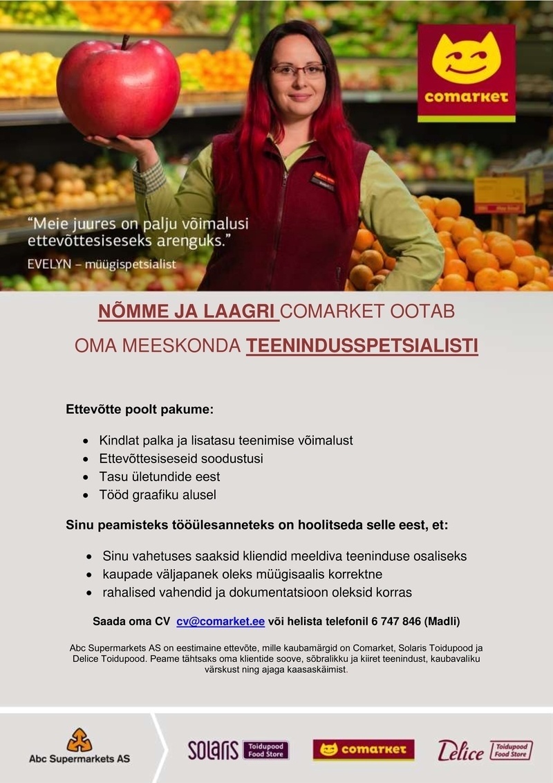 Abc Supermarkets AS TEENINDUSSPETSIALIST Nõmme ja Laagri Comarketisse