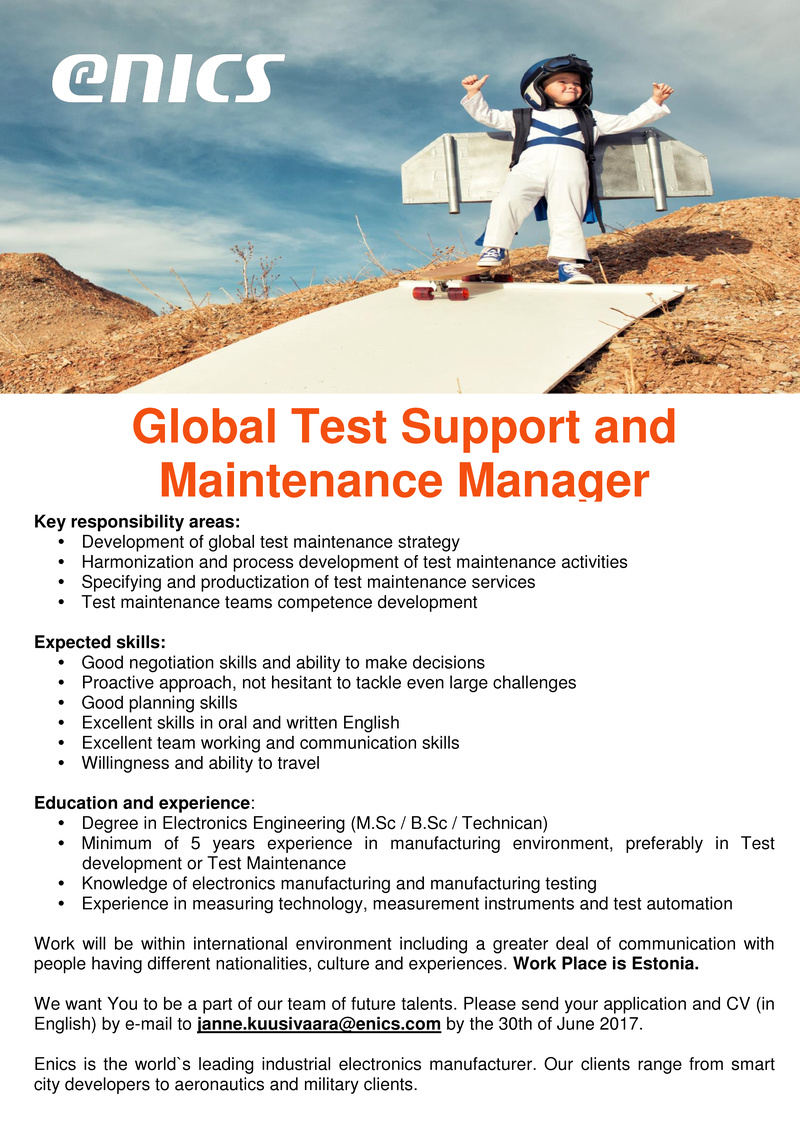 Enics Eesti AS Global Test Support and Maintenace Manager