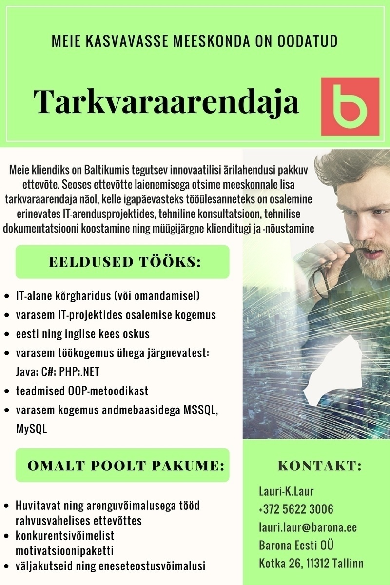 Barona Eesti OÜ Tarkvaraarendaja