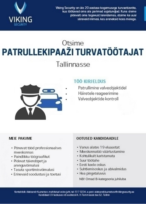 Viking Security AS Patrullekipaaži turvatöötaja Tallinnasse! 
