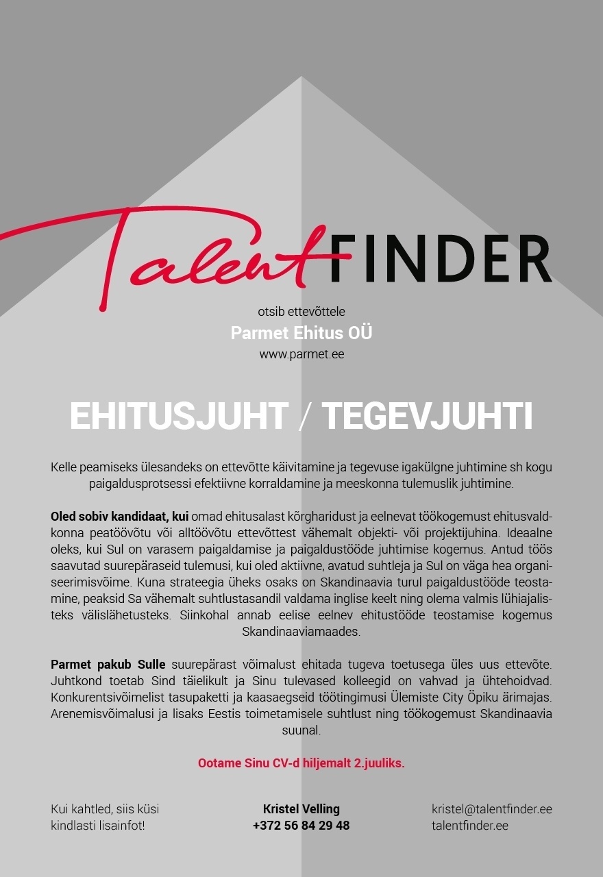 TalentFinder OÜ Ehitusjuht/tegevjuht