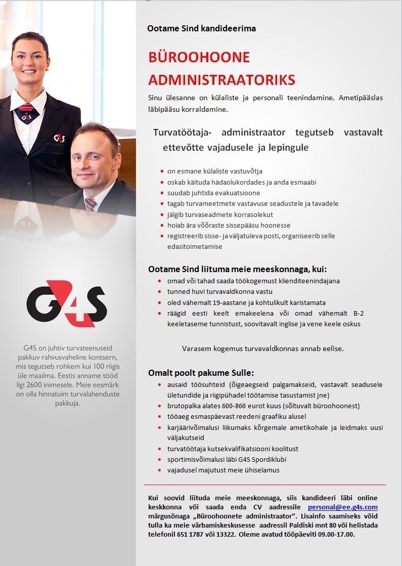 AS G4S Eesti  Büroohoone administraator -turvatöötaja