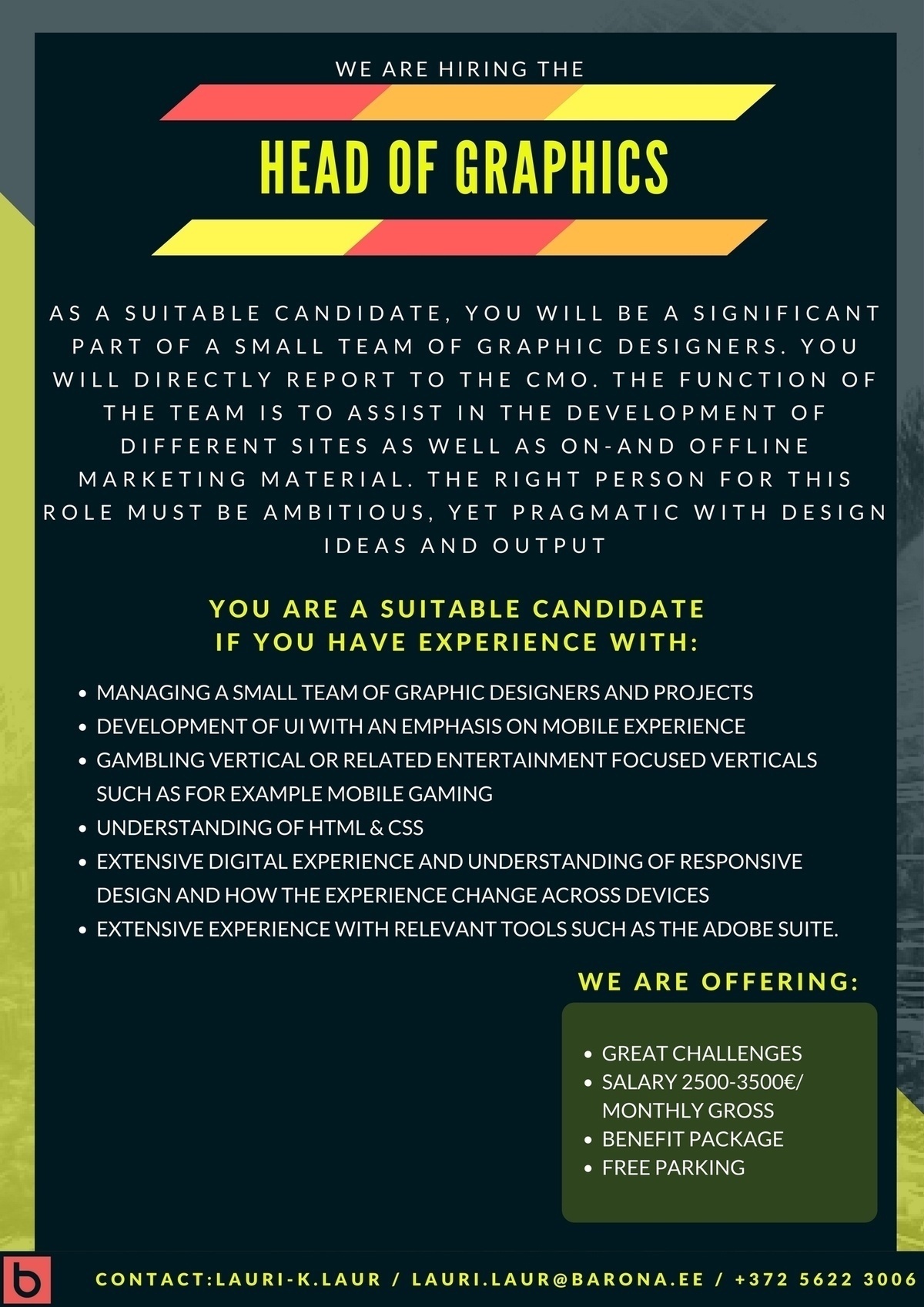 Barona Eesti OÜ Head of Graphics