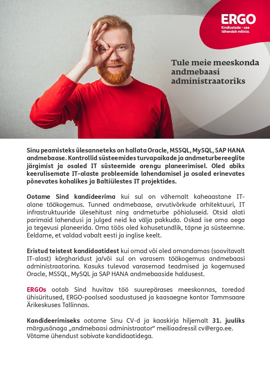 ERGO Insurance SE Andmebaasi administraator