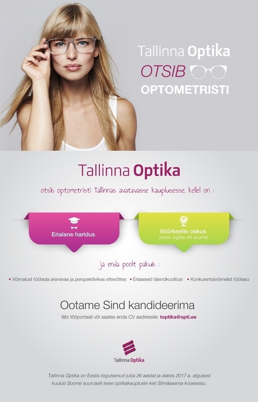Tallinna Optika OÜ Optometrist värskesse kauplusesse! :)