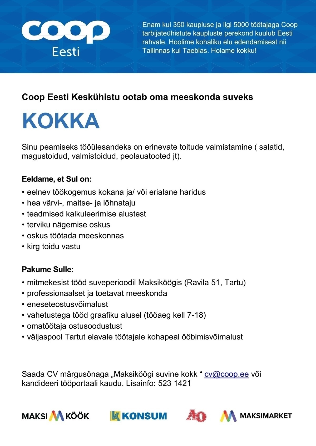 Coop Eesti Keskühistu Suvine kokk (Maksiköök)