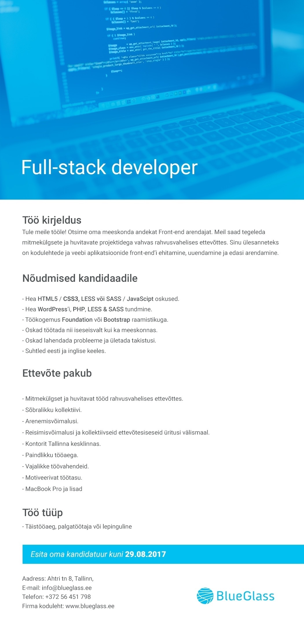 BlueGlass Interactive OÜ 	 Full-stack developer