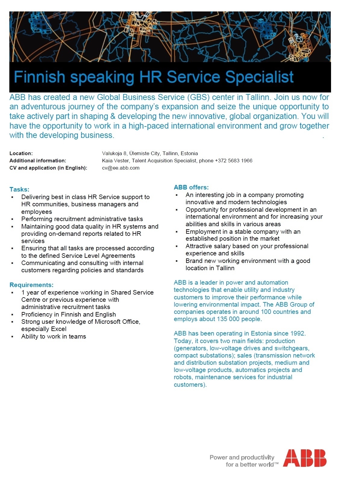 ABB AS Finnish speaking HR Service Specialist