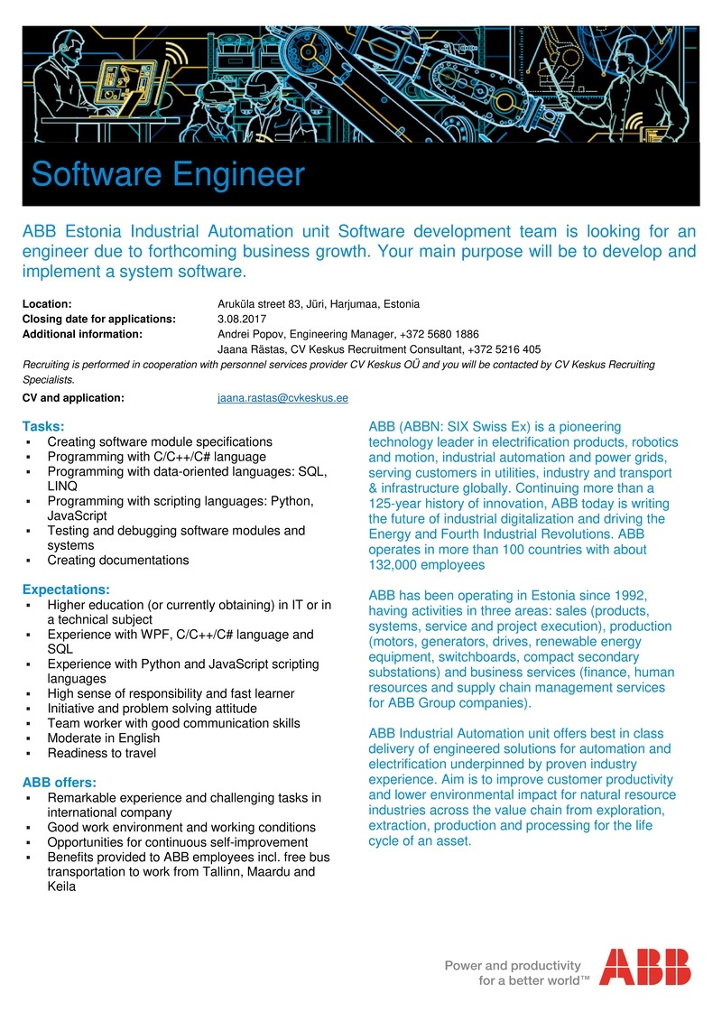 CV KESKUS OÜ Software engineer, come and join ABB!