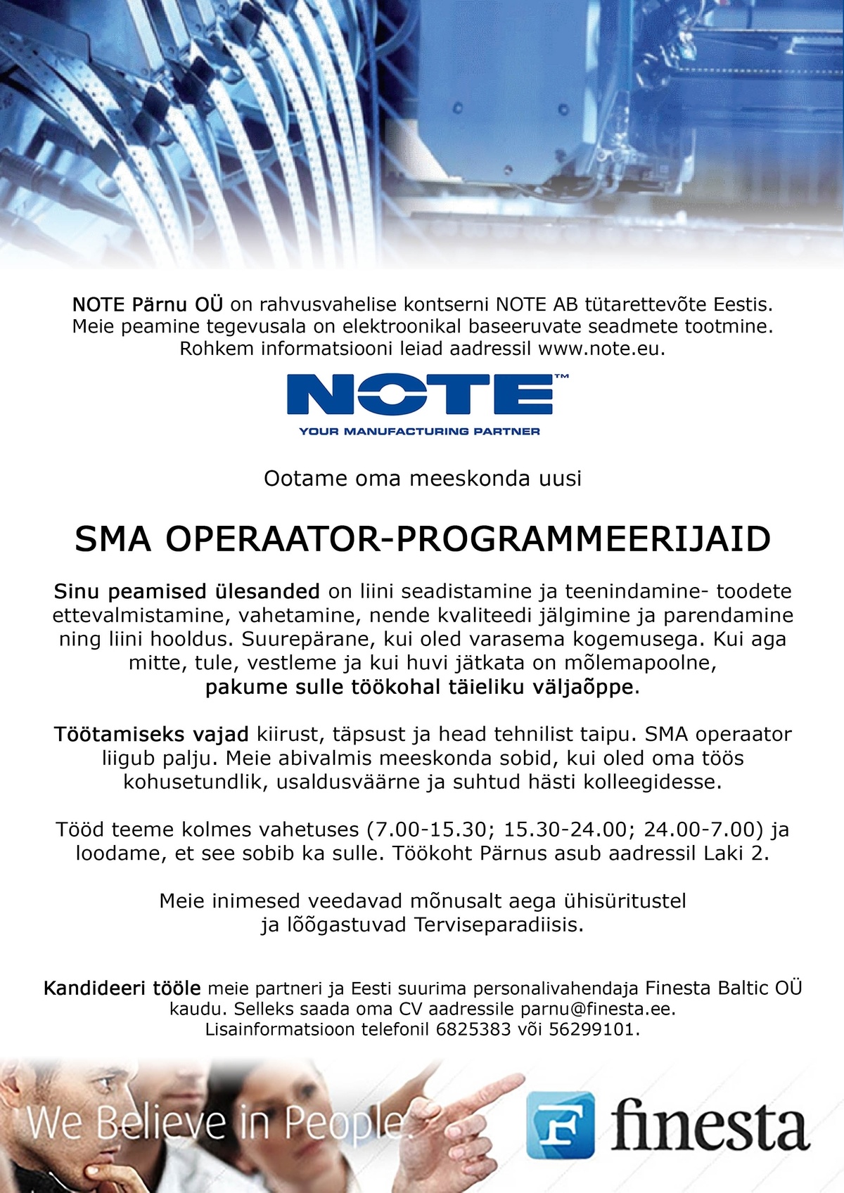 Finesta Baltic OÜ SMA operaator-programmeerija
