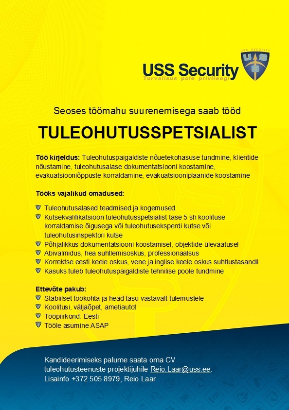 USS SECURITY EESTI AS Tuleohutusspetsialist