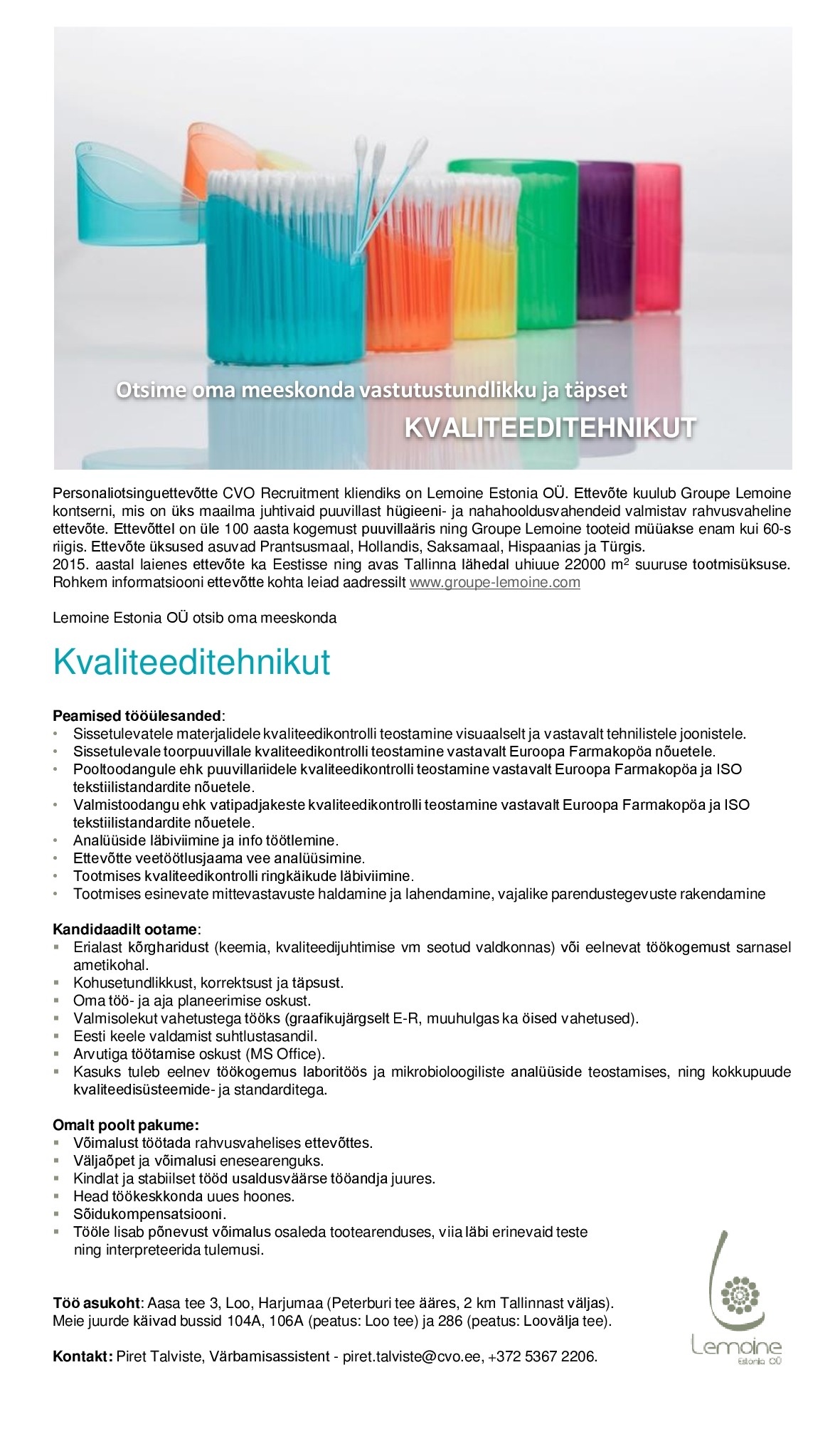 Recruitment Estonia OÜ Kvaliteeditehnik