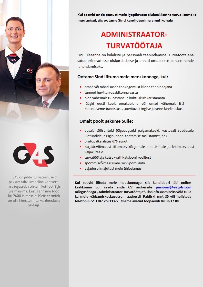 AS G4S Eesti  Administraator-turvatöötaja