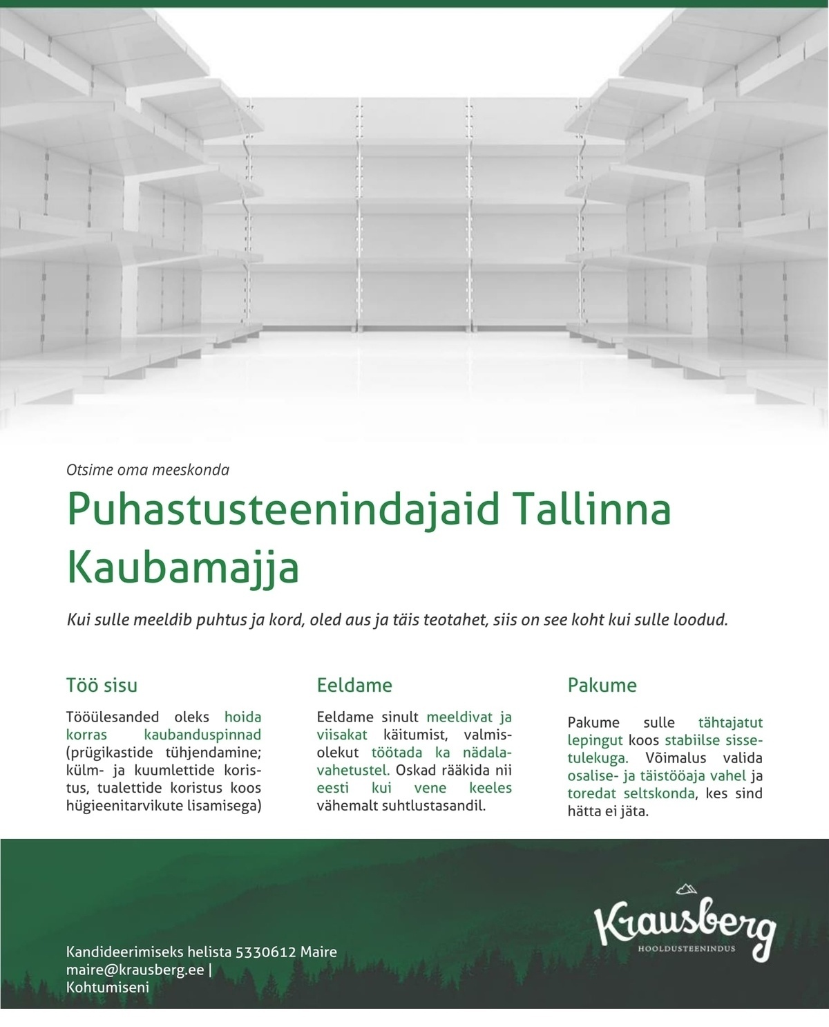 KRAUSBERG EESTI OÜ Puhastusteenindaja Tallinna Kaubamajja